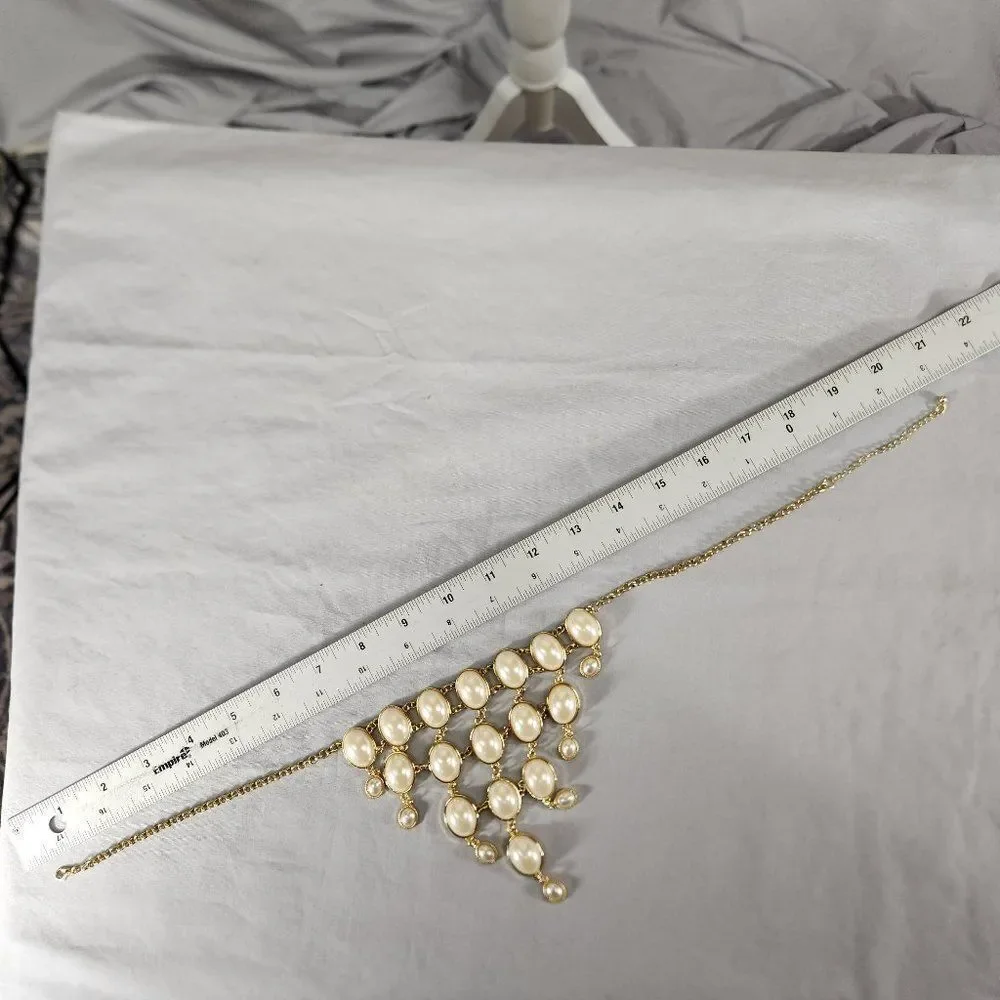 Costume Gold Tone Ivory Bubble Faceted Bib Chain Necklace 21